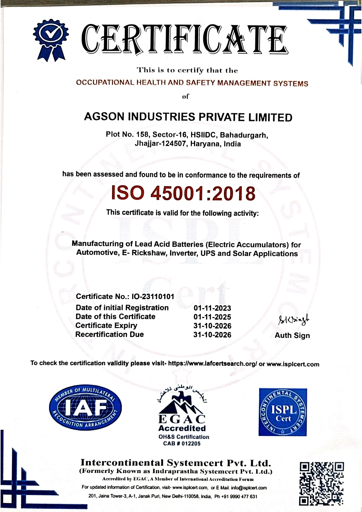ISO 45001:2018 Certification